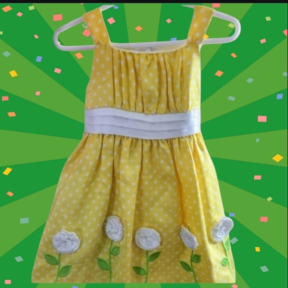 American Princess Other - Girls Size 2T Princess Polka Dot Dress Yellow White Flowers Bow Lined Lightweigh